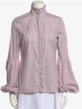 Caroline Constas Striped Mock Neck Blouse